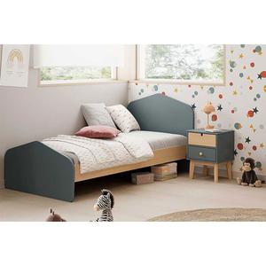 KAINA - Pack Lit 90x190cm + Chevet 2 Tiroirs Coloris Gris et Naturel