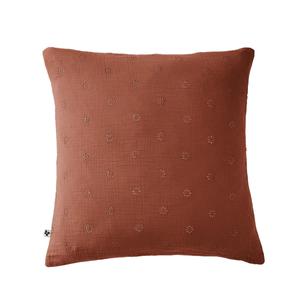 OUREA MOTIF - Taie d'Oreiller 60x60cm Gaze de Coton Terracotta à Fleurs Ajourées