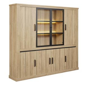 LORENZO - Bibliothèque 8 Portes avec Leds Aspect Bois Chêne Clair Finition French Oak