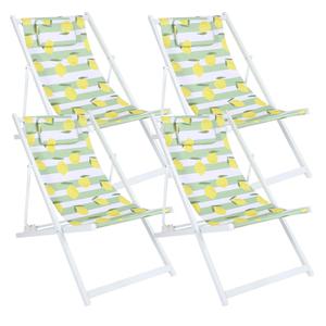 LIMON - Lot de 4 Chiliennes en Métal Blanc Toile Décor Motifs Citrons