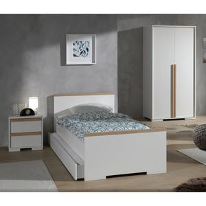 NASH WHITE - Chambre 90x200cm + Armoire 2 Portes