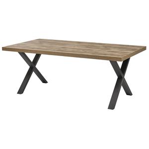 KORA - Table 200cm Aspect Bois Piètement X Métal Poudré Noir