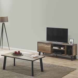 KARMINA - Ensemble Table Basse + Meuble TV Aspect Bois et Métal