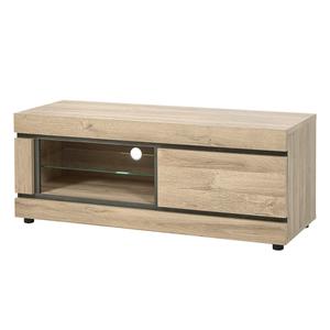 MASSIRE - Meuble TV 1 Porte et Niche Aspect Bois Finition French Oak