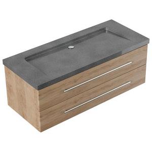 Meuble SDB Damo décor chêne avec vasque en granit G654, 130cm sans pré-perçage