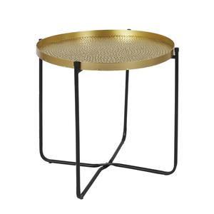 SYMBA - Table d'Appoint D50cm Plateau en Métal Doré Martelé Pieds en Métal Noir