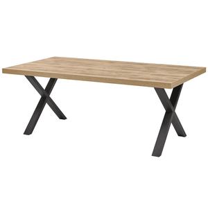 CEDRA - Table 200cm Aspect Bois Piètement X Métal Poudré Noir