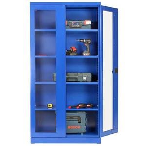 Armoire atelier haute portes vitrées - H. 1990 X L. 1000 X P. 435 mm - Bleu RAL 5010