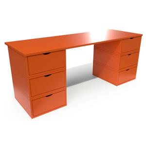 Bureau long en bois 6 tiroirs Cube Orange