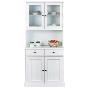 BIDART - Buffet Vaisselier 4 Portes 2 Tiroirs Bois Massif Vernis Blanc