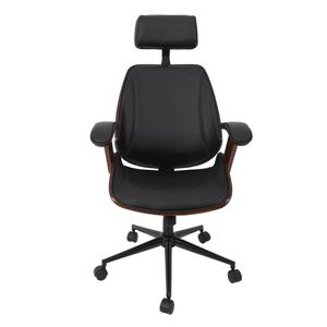 RALPH - Fauteuil de Bureau Simili Cuir Noir et Effet Noyer