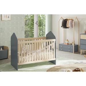 KAINA - Pack Lit Bébé Cabane 60x120cm + Penderie Coloris Gris et Naturel