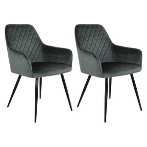 VIBY - Lot de 2 Fauteuils Velours Vert et Piétement Acier Noir