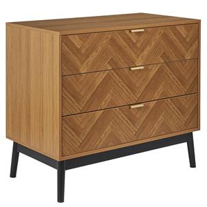 SIXTYS - Commode 3 Tiroirs Aspect Bois Décor Chevrons Piétement Noir