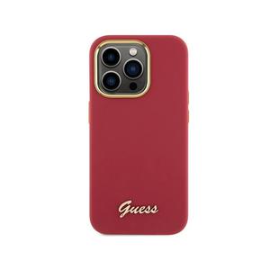 Guess - Coque Guess Script Metal Logo - Couleur : Rouge - Modèle : iPhone 15 Pro