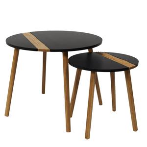 TRAZEN - Lot de 2 Tables Gigognes Noires et Relief Bambou