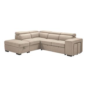 NERA - Canapé d'Angle Gauche Convertible avec 2 Poufs et 1 Coffre Beige