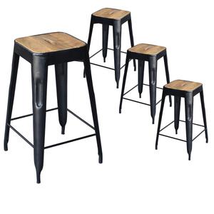 STEVE - Lot de 4 Tabourets Industriels Bois et Acier H64cm