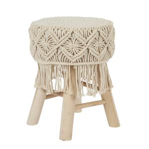 BOHEMIAN - Tabouret Assise Décorative Style Macramé Pieds en Pin Naturel