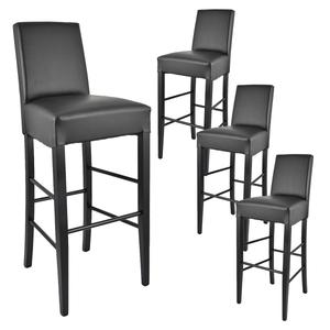 TONY - Lot de 4 Tabourets Laqués Noir et Assise Simili Cuir Noir