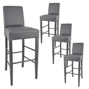 TONY - Lot de 4 Tabourets Laqués Gris et Assise Simili Cuir Gris