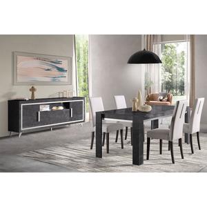 GUEDA - Ensemble Séjour Effet Marbre Anthracite Table 160cm + Buffet avec Leds