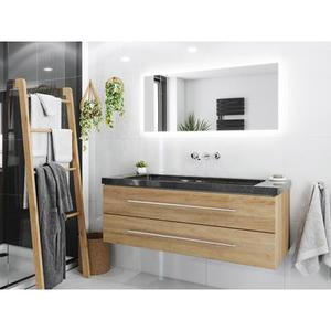 Damo avec vasque en granit Galaxy Black 130cm sans pré-perçage & miroir à LED