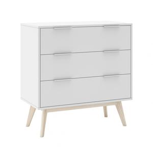 LAUPELL - Commode Scandinave 3 Tiroirs Pin Massif Naturel et Blanc