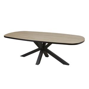 FRANK - Table Ovale 200cm Aspect Bois French Oak Piètement Etoile Métal Noir