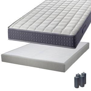 SILHOUETTE - Pack Matelas 140x190 + Sommier Tapissier Démontable 2x20 Lattes Lin + Pieds Anthracites 15cm