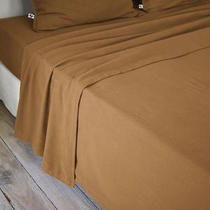 HEDDA - Drap Plat 240x300cm Flanelle de Coton Coloris Camel