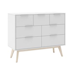 LAUPELL - Commode Scandinave 7 Tiroirs Pin Massif Naturel et Blanc