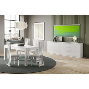 DEYTON - Ensemble Séjour Laqué Blanc Table 138cm + Buffet 3 Portes