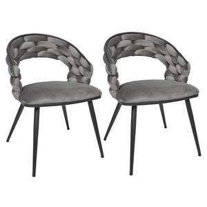 OSCAR - Lot de 2 Chaises en Velours Gris Pieds Métal Noir