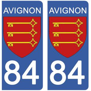 2 stickers pour plaque d'immatriculation Auto, 84 AVIGNON, Vaucluse