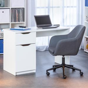 JENNY - Pack Bureau Blanc Mat et Fauteuil Tissu Gris