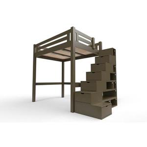 Lit Mezzanine adulte bois + escalier cube hauteur réglable Alpage 160x200 Wengé