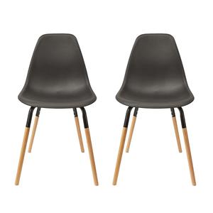 FLUK - Lot de 2 Chaises Polypropylène Noir et Bois