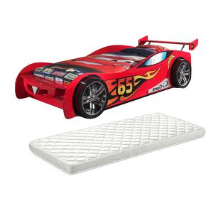 TURBO - Lit Voiture Racing 90x200cm Motifs Flammes + Matelas