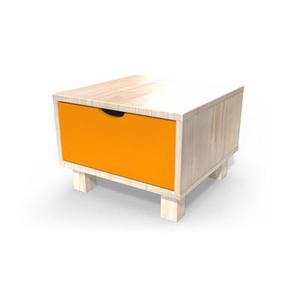 Table de chevet bois Cube + tiroir Vernis naturel/Orange