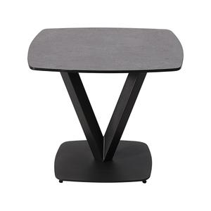 KARU - Table d'Appoint Aspect Céramique Grise Pied Central V