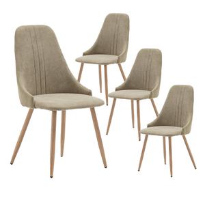 MICAT - Lot de 4 Chaises Tissu Vert 3 Lignes Surpiquées Pieds Métal Effet Bois