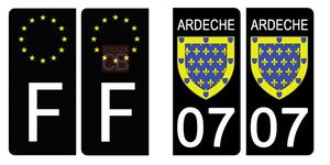 Set de 4 stickers NOIR pour plaque d'immatriculation, 07 ARDECHE