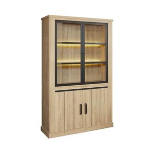 LORENZO - Argentier 4 Portes avec Leds Aspect Bois Chêne Clair Finition French Oak