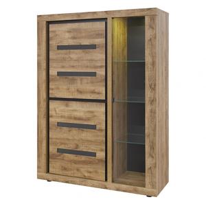 ANTONIN - Argentier 2 Portes et 1 Vitrines Aspect Bois Finition Tropix et Noir avec Eclairage Leds