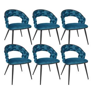 OSCAR - Lot de 6 Chaises en Velours Bleu Pieds Métal Noir