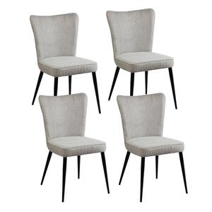 MAURINE - Lot de 4 Chaises Tissu Gris Clair Chiné Pieds Métal Noir Mat