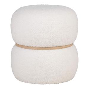 SNOVIK - Pouf Rond en Tissu Bouclé Blanc Ceinturé en MDF