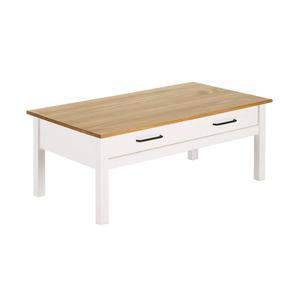 TINA - Table Basse Rectangulaire 1 Tiroir Bois Ciré et Blanc