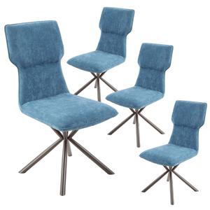 PAST - Lot de 4 Chaises Tissu Chiné Bleu Piètement Etoile